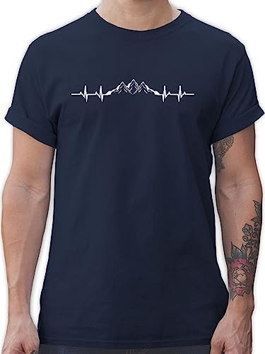 T-Shirt Herren - Skiurlaub Apres Ski - Berge Herzschlag I Geschenk Bergliebhaber I Bergliebe - L - Navy Blau - Wander Tshirt Shirt Skifahren valemtinstagsgeschenk Berg Coole-Fun-t-Shirts skishirt