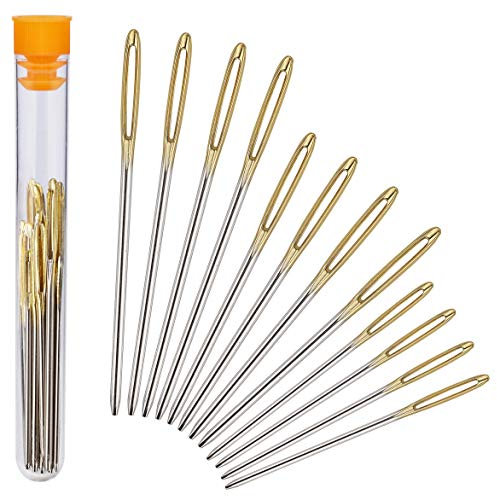 Agujas de Ojo Grande 12 Piezas Agujas de Coser a Mano con Botella Transparente para Tejer Manualidades Costura 3 Tamaños