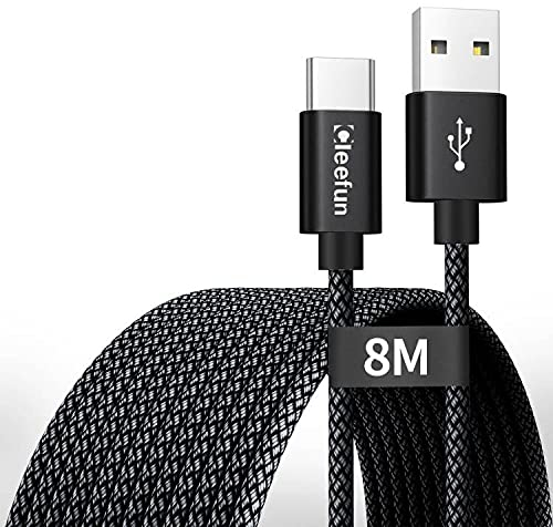 CLEEFUN Cavo USB C 8 Metri, Extra Lungo USB A a USB C 2.0 in Nylon Compatibile per Galaxy S25 S24 S23 S10 S21 S20 S22 S9 S8 Plus A40 A50 A51 A70, PS5, Huawei-P40 P30 P20, M-oto, Xperia XZ