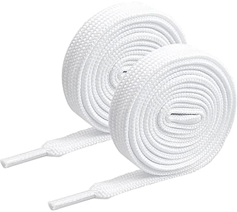 nuoshen Flat Trainer Shoelaces, 8mm Wide Sneakers Laces Durable Sports Shoes Lace Replacement Boot Laces for Men Women Adults Kids Walking Running(White)