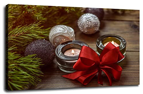 Frohe Weihnachten Poster Tannenbaum Leinwanddrucke Weihnachtskerzen Dekoration Weihnachtskugeln Kiefer Wandkunst für Zuhause 1 Paneel Dekorationen mit gerahmt %! (Float64=3e+01)x%!(float64=2e+01)