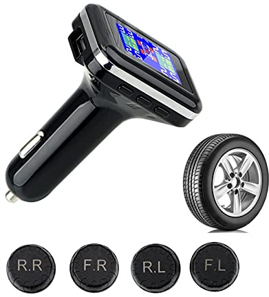 Strumenti di controllo della pressione dei pneumatici Auto TPMS. Sistema di monitoraggio della pressione della pressione dei pneumatici con 4 sensori esterni LCD. Spina per accendisigari per visualizz
