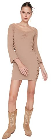 Trendyol Dam mini bodycon smal vävd klänning, Brun, S