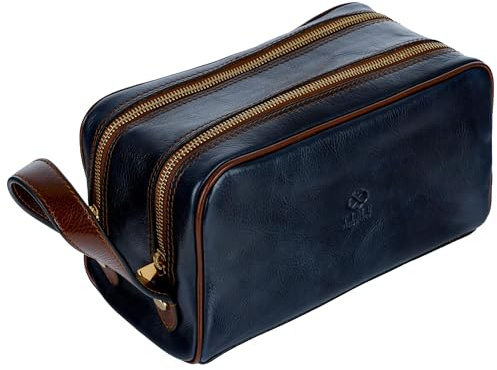 Kulturbeutel Leder Herren - Kosmetikbeutel - Waschtasche für Männer - 100% Echtleder - Hochwertige Kosmetiktasche Mann - Time Resistance