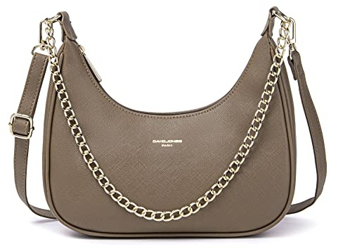 David Jones - Damen Kleine Umhängetasche - Kette Handtasche PU Leder Elegant - Crossbody Bag Schultertasche Frau - Stilvolle Tasche Mode Abendtasche - Schicke Kettentasche Clutch Alltag - Grau Taupe