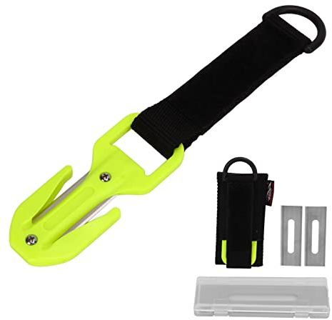 BigKing Tauch-Sicherheitsleinenschneider, Scuba Diving Line Cutter Doppelseitiger Tauchkabel-Seilschneider mit Klinge für Sicherheitsrettungs-Taucher(Fluorescein-Gelb)