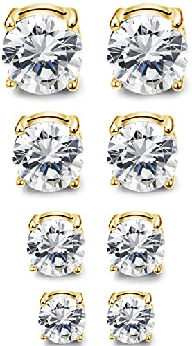 Jstyle 4-7MM Magnetic Earrings for Men Women Shiny Round Cubic Zirconia Stud Earrings for Non-Pierced Ears Hypoallergenic Stainless Steel Fake Earring Not Easy to Fall off