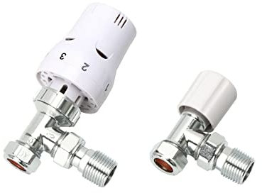 Radiator Valves Thermostatic Radiator Valves Angled or Straight Lockshield UK Valve 1/2 x 15mm (Angled White)