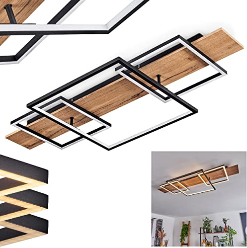 HOFSTEIN LED Deckenleuchte Pompu, dimmbare Deckenlampe aus Holz/Metall/Kunststoff in Natur/Schwarz/Weiß, Leuchte im skandinavischen Design, dimmbar über Lichtschalter, 1500 Lumen, 3000 Kelvin, 32 Watt