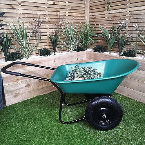 Samuel ALEXANDER 85L Heavy Duty Garden Trolley 2 Wheel Outdoor Plastic Garden Wheelbarrow in Green-Cart Wagon with Pneumatic Tires, 150kg Capacity