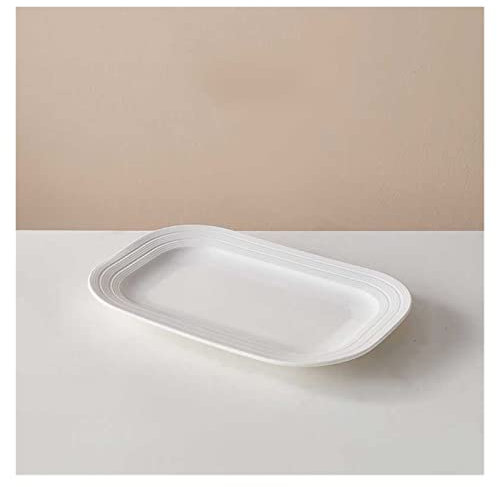 WAOCEO Dinner Plate Fish Plate Household Steamed Fish Plate White Vegetable Plate Rectangular Large Heat-Resistant Dinner Plate Dishes Plates (Color : A)