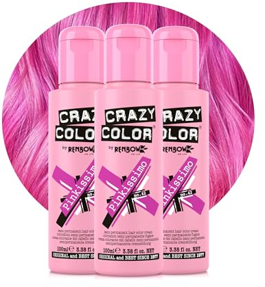 Crazy Color Pinkissimo Pink Hair Dye Trio 300ml | Vibrant Semi Permanent, Highly Pigmented Magenta Conditioning & Oil Nourishing Vegan Formula | No Bleach or Ammonia