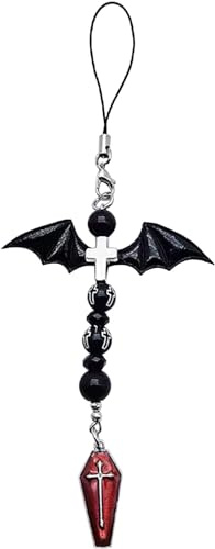 GANPUB 1Pc Black Mobile Phone Chain Pendant,Goth Y2K Phone Charm Pendant Kawaii-Key Chain for Bag Cute Accessory Women Guitar Strap Lanyard Beaded Keychain,Accessories