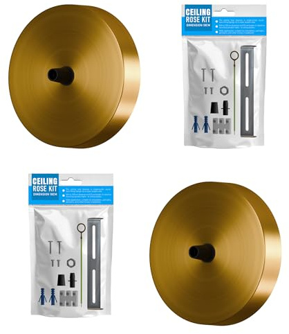 DC VOLTAGE Ceiling Rose Pendant Cable Grip Flex Clamp Plate for Light Fitting 100mm Diameter Vintage Metal Fitting Light Base UK Lighting 2Pack (Yellow Brass Sidefitting)