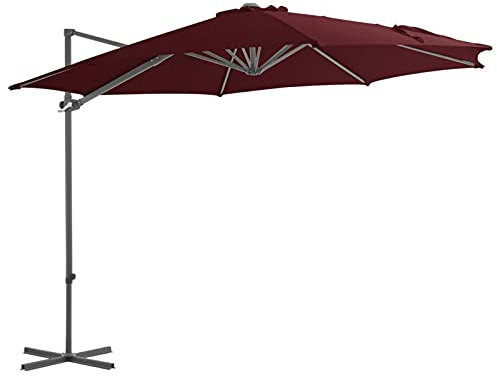 Gecheer Kippbar 360° drehbares Ampelschirm mit Stahlmast Lüftung Kurbelsystem Sonnenschirm Gartenschirm Marktschirm Strandschirm Kurbelschirm Bordeauxrot 300 x 255 cm (Durchmesser x H)