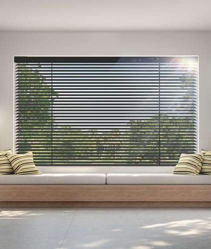 Errzom Holzjalousie Jalousie aus Holz, Fensterjalousie Holz, Jalousien Blickschutz Fenster 5cm Breite Lamellen, 60~140cm Innenjalousien Jalousien, Verdunkelungsrollos,Schwarz,140x240L(cm)