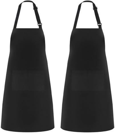 FKWKUW 2Pezzi Unisex Regolabile Grembiuli Tasche, Grembiuli Cotone Piliestere, Grembiuli Con 2 Tasche, Grembiule Da Lavoro, Grembiuli Nero Per Cucina Barbecue Ristorante Caffè Chefs Giardinaggio