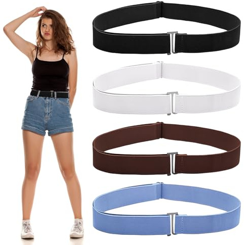 UILYNIU 4 Stück unsichtbare Damen-Gürtel, verstellbarer Stretch-Gürtel, elastischer Taillengürtel mit flacher Schnalle, für Jeans, Hosen und Kleider