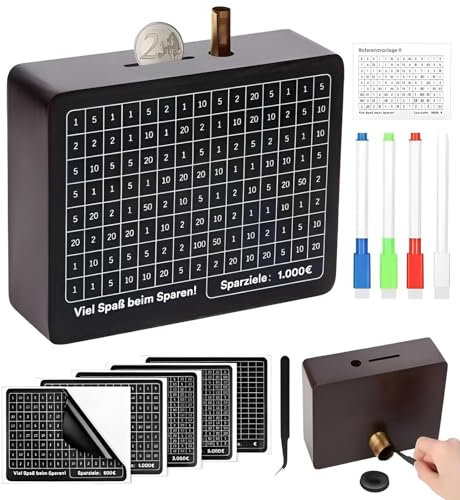 Spardose 10000 Euro, Wiederverwendbare Sparbox Mit Austauschbar Geldaufkleber Und Stift, Sparbox Mit Zahlen Ankreuzen, Money Saving Box, Spardose Für Kinder Erwachsene