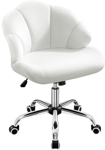 Yaheetech Silla Escritorio Oficina Silla Ergonomica de Despacho Terciopelo con Ruedas sin Reposabrazo Capacidad 136 KG Blanco