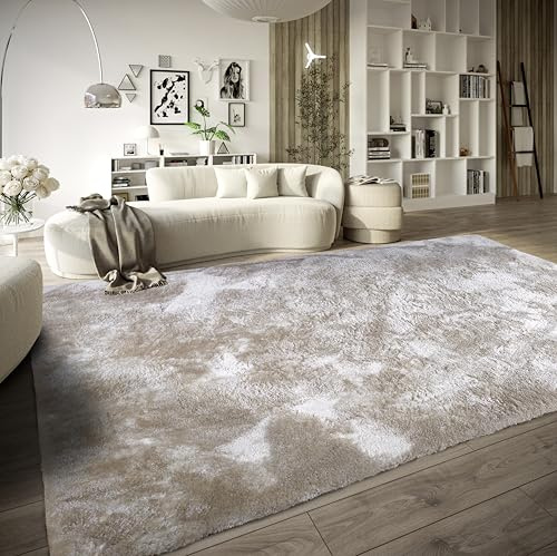 ELLE Decoration Calida Teppich – Flauschiger Hochflor Wohnzimmerteppich – Einfarbig Weich Pflegeleicht Langflor für Wohnzimmer, Esszimmer, Schlafzimmer, Kinderzimmer – Creme, 80x150cm
