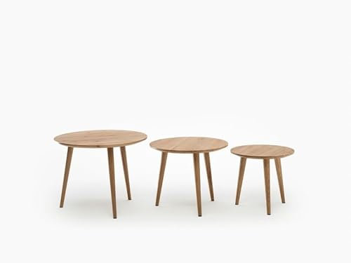 Nachttisch, Couchtisch, rund, Satztische, Couchtisch aus Eiche, Mid-Century Modern (mittelgroßer Tisch)