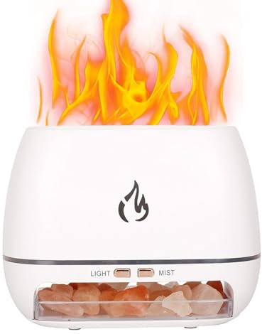 Salt Lamp Diffuser With Flames, Salt Lamp Oil Diffuser - Aromatherapy Diffuser Cool Mist, Oil Diffuser Ultrasonic | 7 Color Change 3 In-1 Simulated Flame Salt Lamp Humidifier Vaporizer For Bedroom
