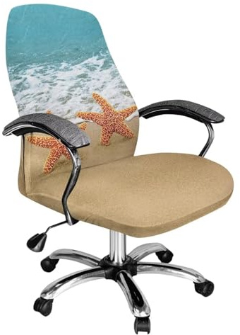 Talayituse Beach Starfish Print Office Chair Cover Washable Stretchable Desk Chair Cover, 1 Piece High Back Computer Chair Cover, Office Chair Seat Slipcover, L