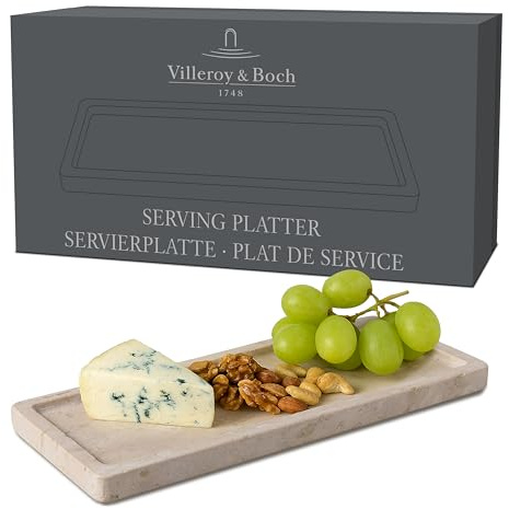 Villeroy & Boch - Manufacture Travertine serveringsbricka, liten, beige, handtillverkad, rektangulär sandfärgad bricka av natursten, tallrik kantig sten, servis, travertin