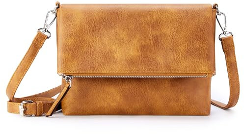 KALIDI Kleine Damen Umhängetaschen Veganes PU Leder Handtasche Crossbody Schultertasche Diebstahlschutz Mehrfach Taschen mit Verstellbar Abnehmbar Schultergurt Dark Yellow