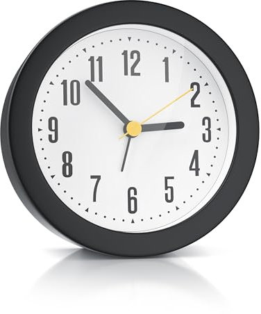 CSL - Reloj Despertador analógico – Redondo – Alarma Fuerte – fácil de Usar – Buena legibilidad – segundero silencioso – Funciona con una Sola Pila – Carcasa Negra, Esfera Blanca