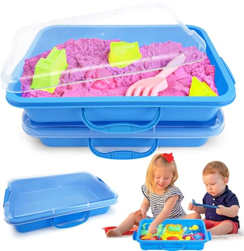 Gohytal Sandkasten Sensory Bin mit Deckel und Griff, Tragbare Sandschale Kinetic Sand Zubehör Wasserdicht Aufbewahrungsbox Kinder für Kleinkinder für Sensorische Aktivitäten Im Innen und Außenbereich