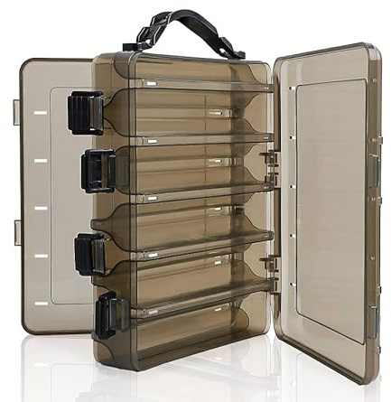 Caja de Señuelos de Pesca, Doble cara Caja de Anzuelos de Cebo de Plástico Visible Caja de Almacenamiento, Transparente Pesca Señuelo Cebo Contenedor Fishing Tackle Box, 20x17x4,7 cm