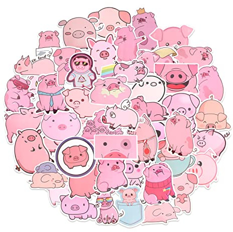 50 Pcs Cute Vsco Stickers Cute Pink Pig Aesthetic Vinyl Waterproof Stickers for Water Bottles, Laptop, Phone, Luggage, Skateboard, Scrapbook, Drink Kawaii, Trendy