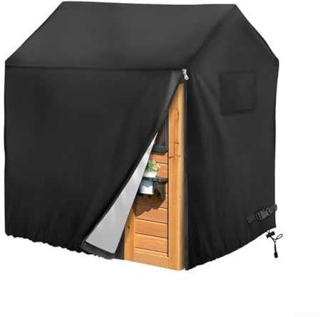 Funda protectora para casa de juegos al aire libre 210D tela Oxford resistente al viento UV resistente al agua cubierta con cremallera lateral para casas de juegos de madera para niños (145 x 145 x