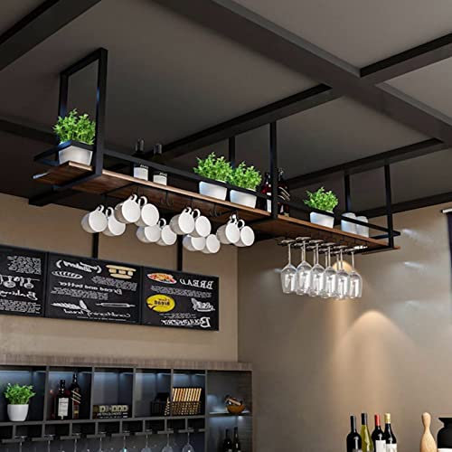 Wine Rack Wine Glass Holder Ceiling Garage Storage Rack, Plant Stands Indoor Hanging Wine Glass Holder, Floating Shelves Loft Multifunctional Floating Wall Shelf, Easy To Inst