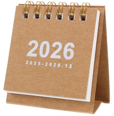 NUOBESTY Mini-Tischkalender 2025-2026 Kleiner Tischkalender FüR TäGliche Planung Kompakter Aufklappkalender FüR BüRo Und Zuhause Praktischer Schreibtischkalender in Braun