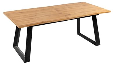 DUPI Mesa de Comedor Nordic | Efecto Madera Natural | Patas Metálicas Grafito | Diseño Industrial | Roble | Rectangular Extensible 180/230x90 cm