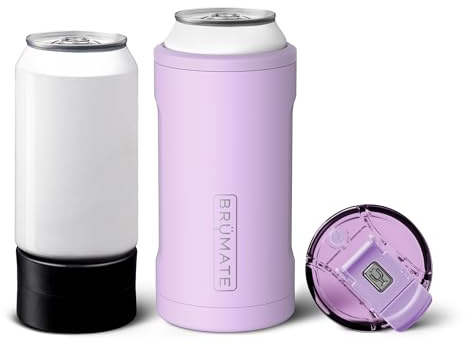BrüMate Hopsulator Trio 3-in-1 Insulated Can Cooler for 12oz / 16oz Cans + 100% Leak Proof Tumbler with Lid | Insulated for Beer, Soda, and Energy Drinks (Lavender)
