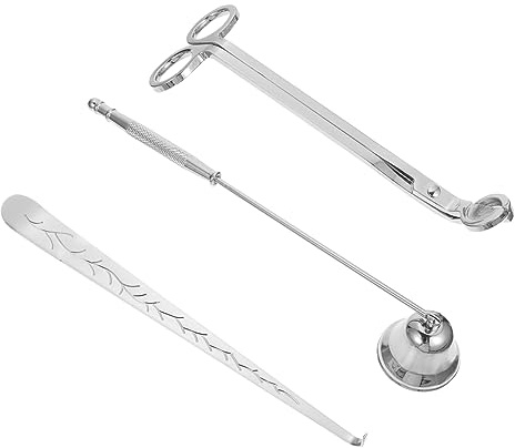 VINTORKY Juego de Apagavelas de Metal Cortador de Mechas y Apagador de Velas 3 Piezas Ergonómico Incluye Bolsa de Almacenamiento Herramientas Decorativas Hogar