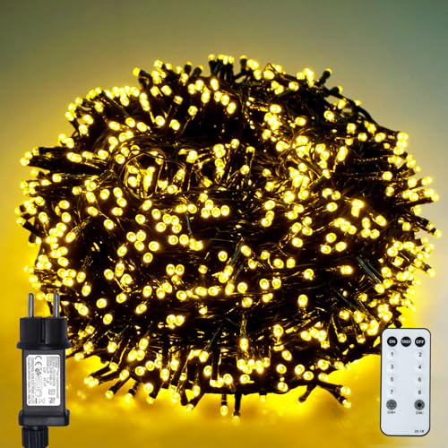 BIUDN 1500LED Lichterkette Außen Innen Warmweiß Strom,75M Lange Lichterkette Weihnachten Outdoor Indoor mit 8 Modi Dimar Timer IP44 Geeignet für Schlafzimmer, Vor der Tür und Gartendekoration.