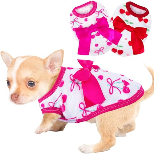 2 Pieces Dog Sweater for Small Dogs XXS Dog Clothes Chihuahua Puppy Sweaters Cherry Teacup Chihuahua Yorkie Puppy Clothes XXS Pet Sweater (Cherry, XX-Small)