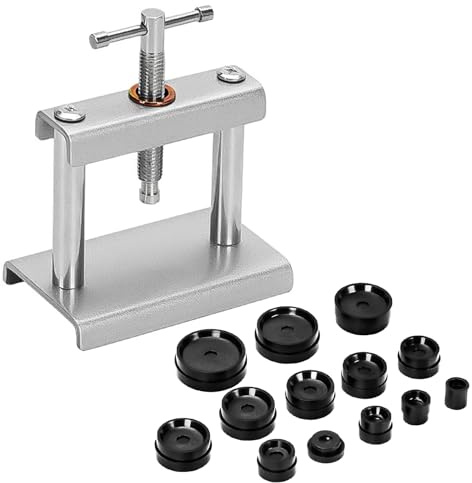 NIRJIK Watch Press Tool Set, Watch Back Press Tool with 12 Dies, Watch Repair Kit for Closing Round Case Backs, Practical Watch Battery Replacement Tool for DIY and Professional Watchmakers