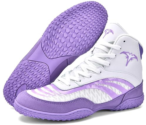Hiuzylqx Herrboxningsskor Pro Wrestling Shoes Tonåringar Athletic Fitness Training Shoes för Kampsport Kickboxning Sparring Bodybuilding Tyngdlyftning,White purple,44 EU