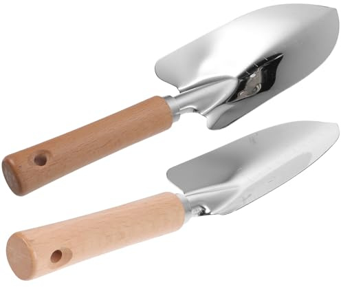 jojofuny 2 pièces Pelle de Jardin avec Manche Bois Outil de Plantation et Désherbage Robuste pour Jardinage Extérieur Transplantation et Entretien du Potager