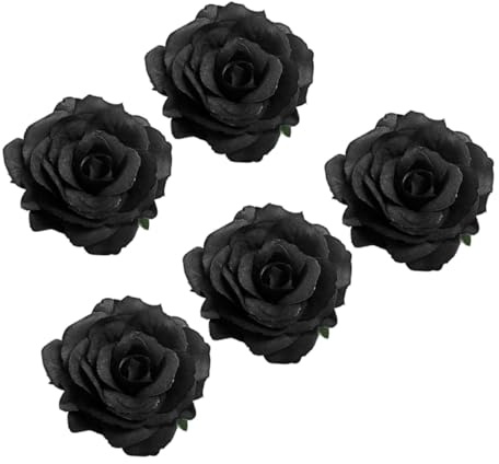 Alipis Broche Rose Funéraire Noire en Tissu Lot de 5 Pièces Épingle de Poitrine et Pince à Cheveux Décorative pour Vêtements de Deuil