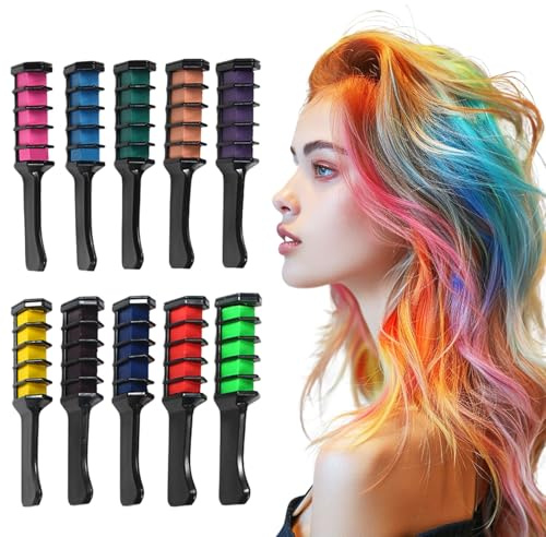 10 Colors Shiny Hair Dye Powder Set - Washable Temporary Hair Color Comb for girls with Brush Applicator, Quick Drying, Perfect for Parties & Events(10 Colors)