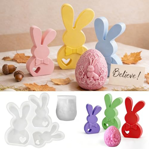 4 Pack Silicone Moulds Casting Moulds Easter Silicone Mould Casting Candles Rabbit Easter Egg Casting Moulds Silicone for Spring Decorations-Style03