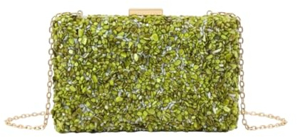 MODELISA - Bolso Clutch Cartera De Mano Cadena De Hombro Piedras Boda Noche Evento Mujer (Verde)