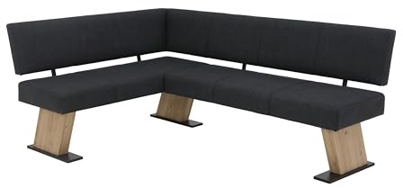 Hela Tische, Eckbank Sitzbank Lyon, Langer Schenkel rechts, Bezug Materialmix, Komfortsitz Federkorb, Wangenfüße Artisan Eiche, 340kg belastbar
